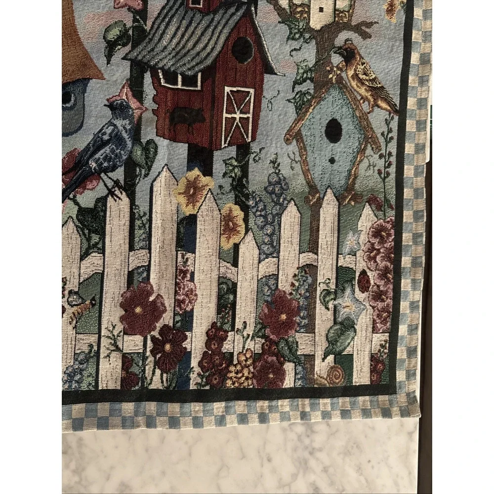 Vintage Birdhouse Bird Flowers Wall Hanging Tapestry Panel 34
